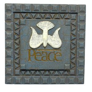 Vintage Y2K Spiritual Harvest Peace Dove Wall Plaque Blue/Gray